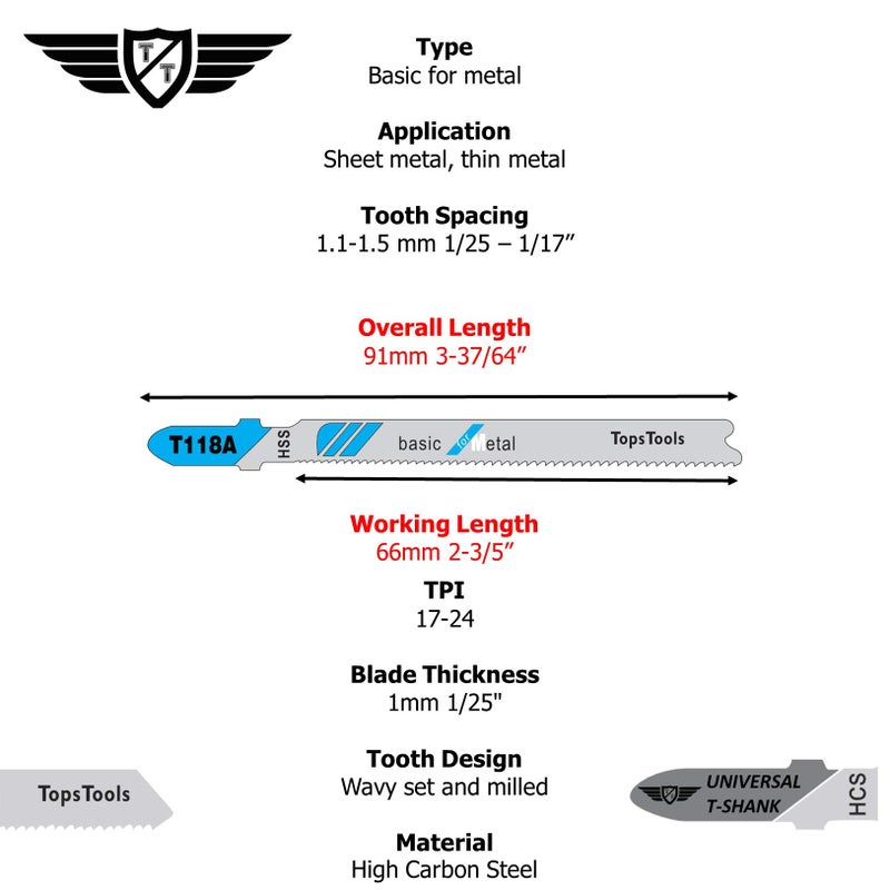 TopsTools 25 x TopsTools T118A 91mm Jigsaw Blades Designed for Metals - Image 2